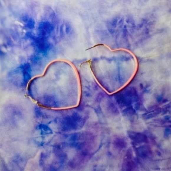 Heart Hoops x2 Red/Pink; Gold accents Women’s Maximalist Statement Earrings - Picture 2 of 3